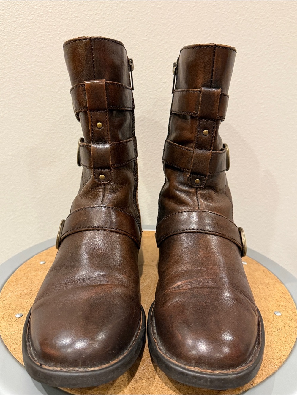 Born Brown Leather Buckle Ankle Boots - Picture 3 of 7
